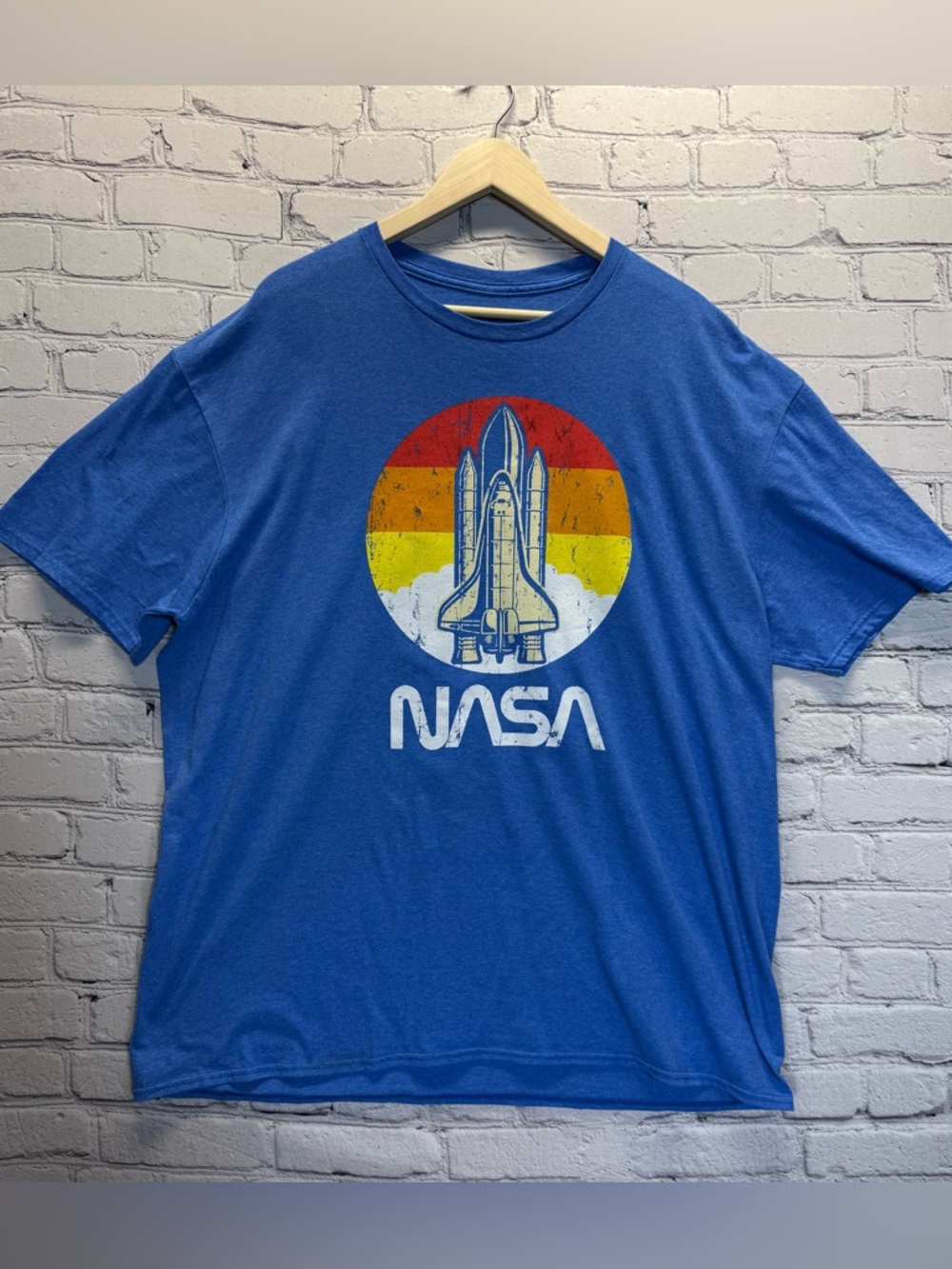 Men's FIFTHSUN blue short-sleeved T-shirt with round neck and NASA print, 2XL